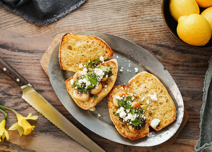 Scallop Rolls with Lemon Pesto and Feta