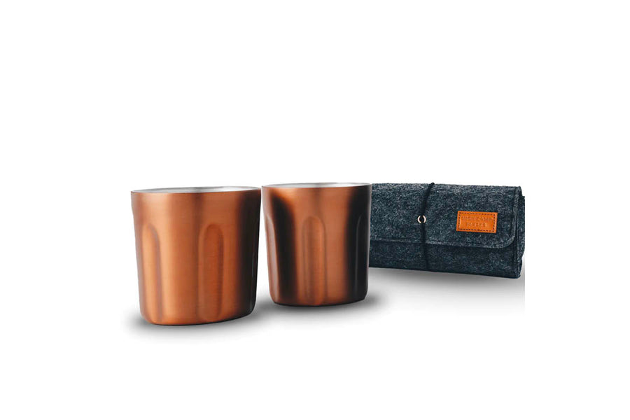 High Camp Flasks Tumbler 2-Pack + Soft Wool Felt Carrying Case - Copper