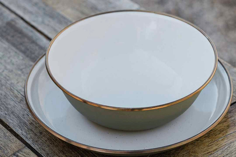 Enamel 2-Tone Salad Plate Set - Olive Drab