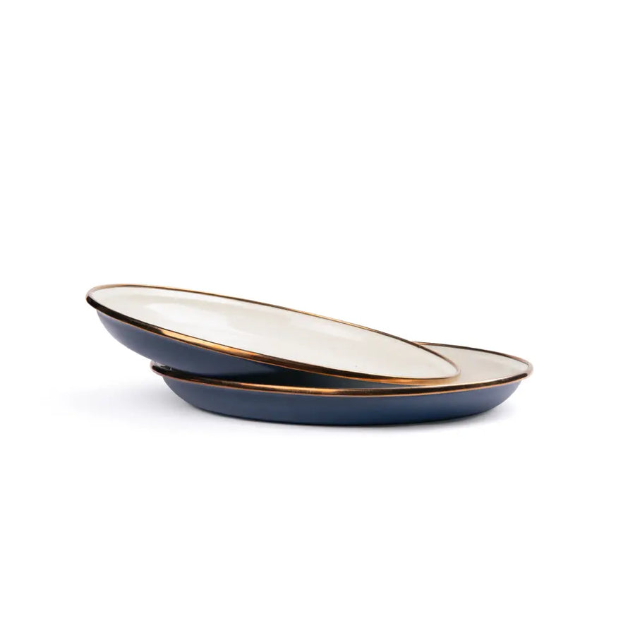 Enamel 2-Tone Salad Plate Set - Deep Indigo