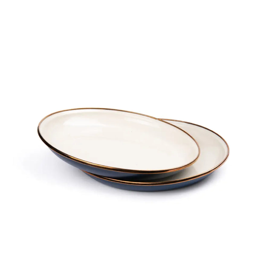 Enamel 2-Tone Salad Plate Set - Deep Indigo
