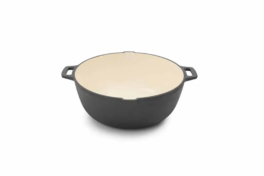 Enamel Lined Cast Iron Crock Pot - Vintage White