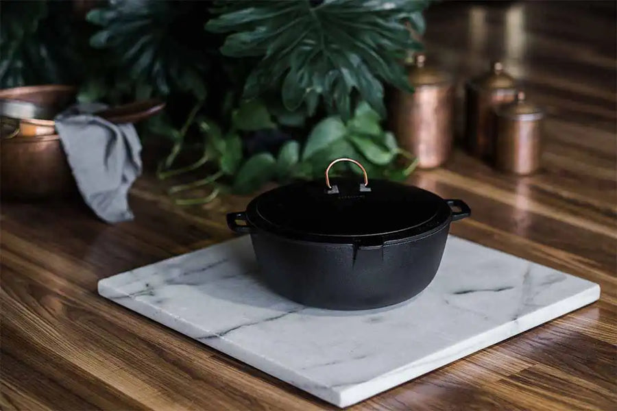 Enamel Lined Cast Iron Crock Pot - Vintage White
