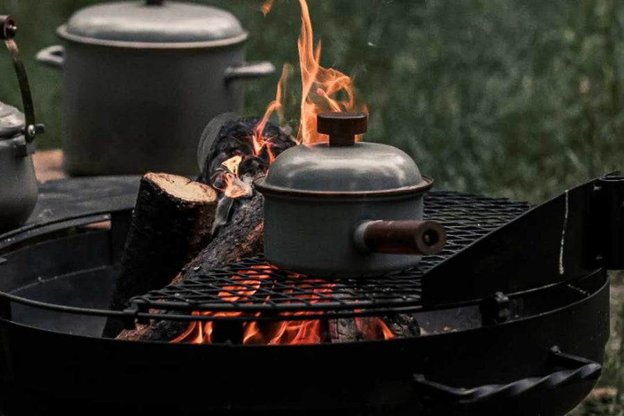 campfire cooking enamel saucepan