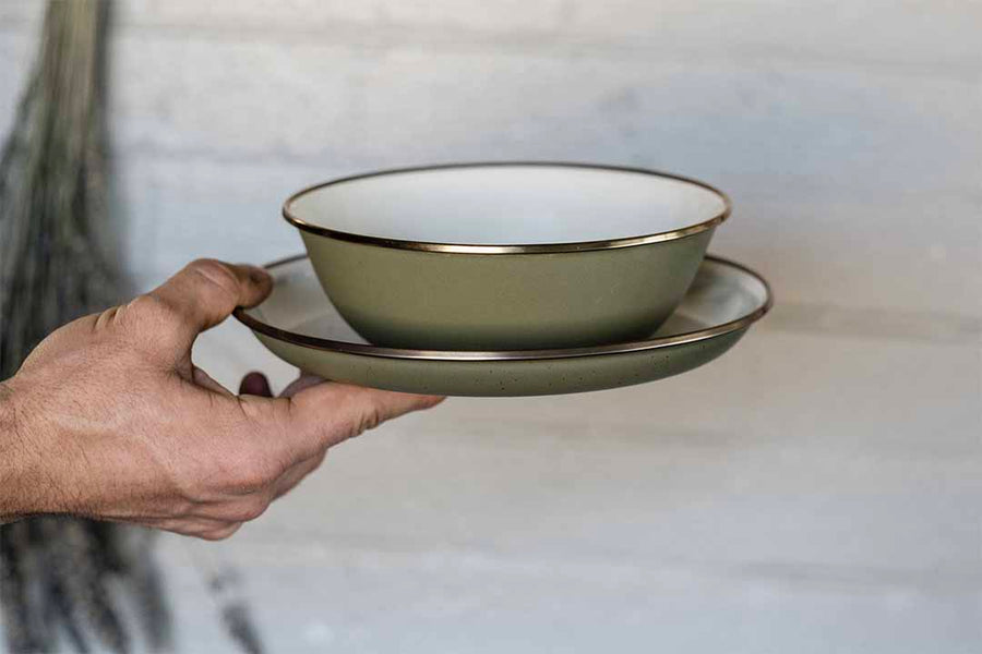 Enamel 2-Tone Bowl Set - Olive Drab