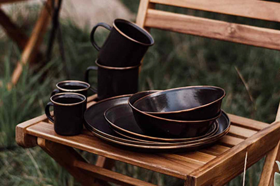 enamel plates camping set barebones living australia