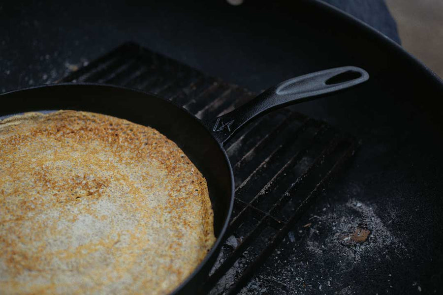 pancakes in cast iron pan
