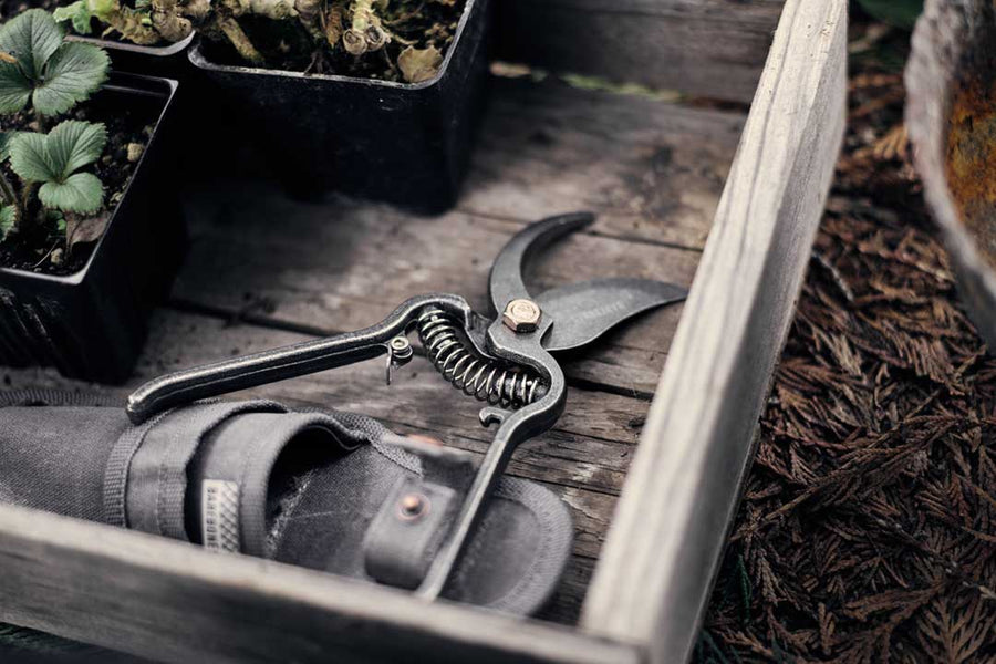 metal pruner and sheath gardening tools